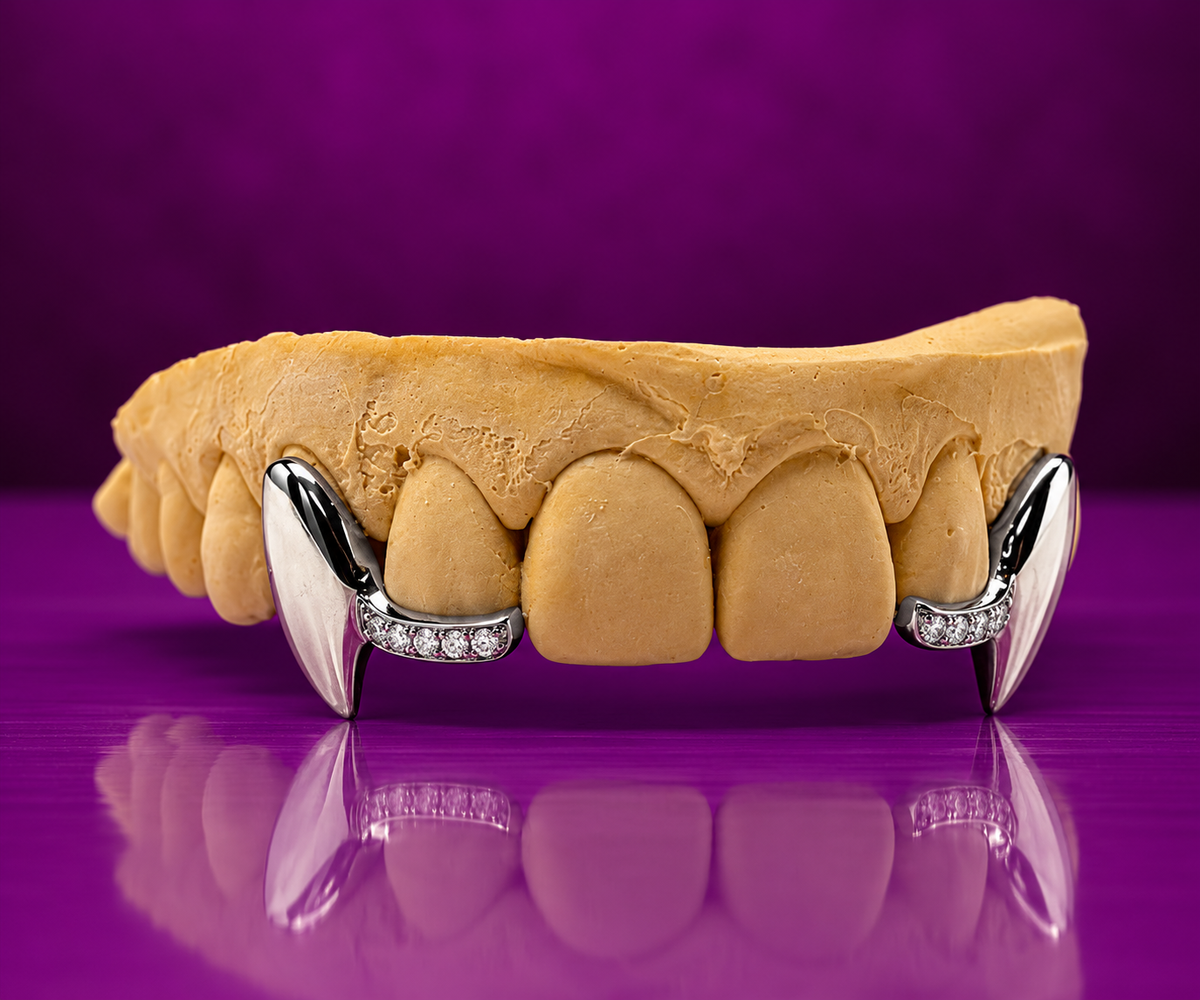 Fangs & Iced Side Bars Grillz – 925 Sterling Silver
