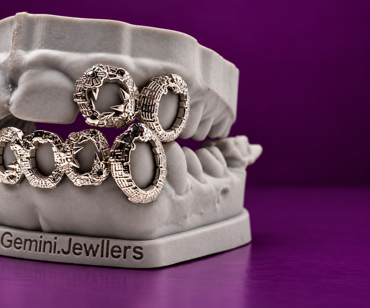 AZTEC RELIC GRILLZ — Ancient Engraved Edition | 925 Sterling Silver & 14K Gold