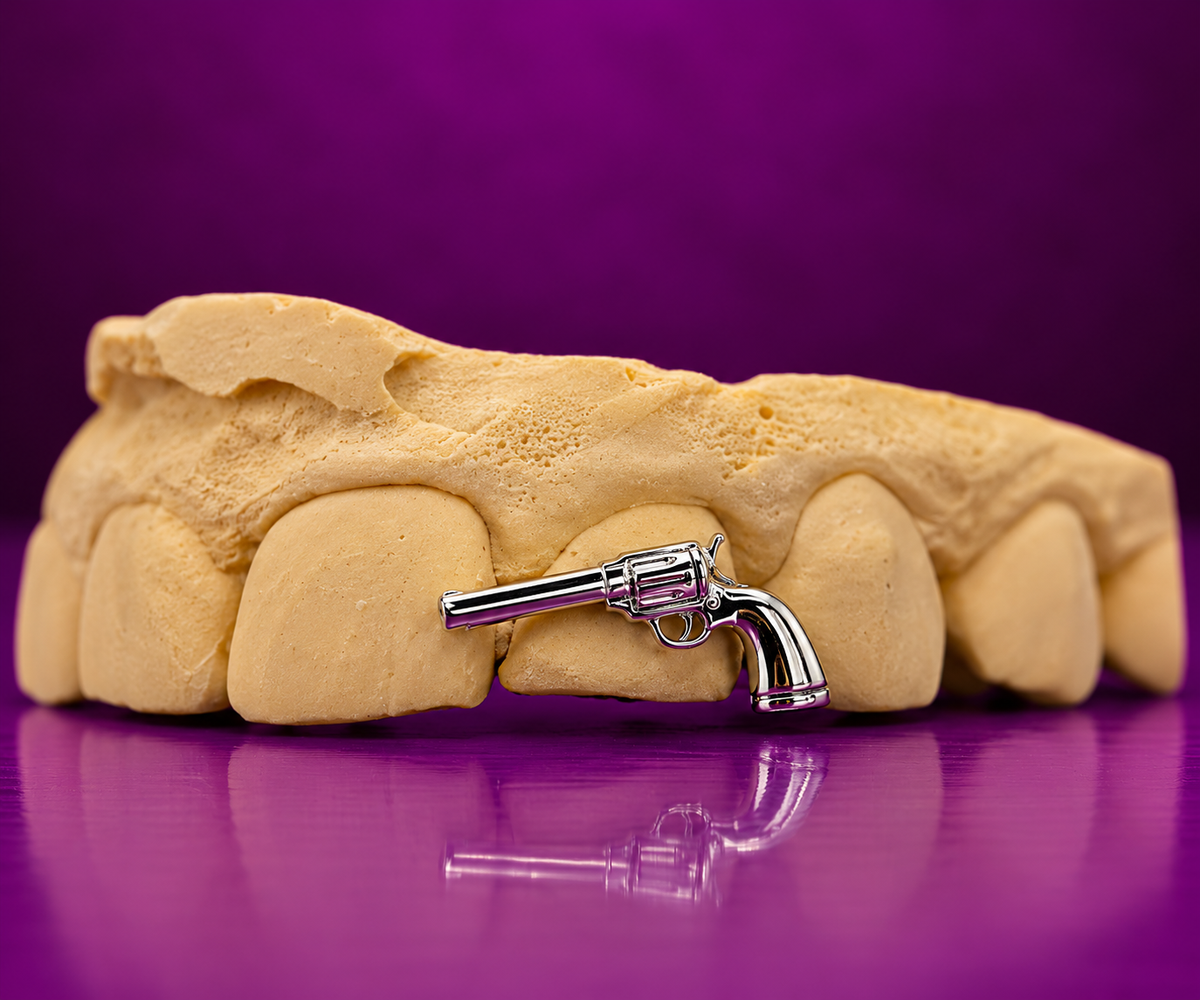 OUTLAW REVOLVER GRILLZ — 925 Sterling Silver & 14K Gold