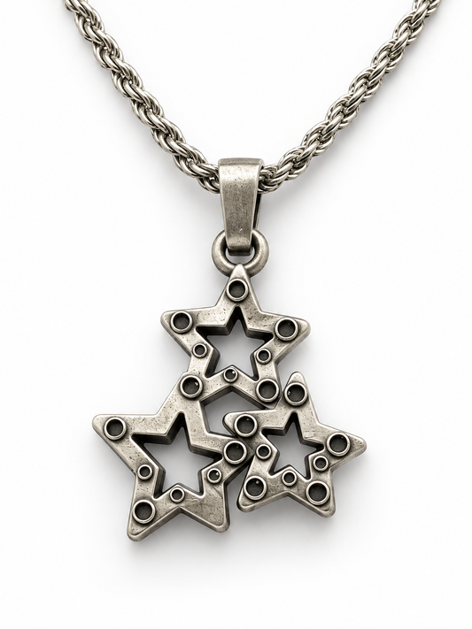 Triple Star Oxidized Pendant – 925 Sterling Silver